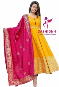 Yellow Trending Kurta Zari Work with Pink Rayon Dupatta - Yellow with Pink Dupatta